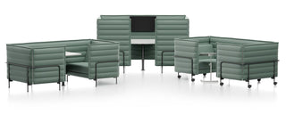 Meerdere Vitra Alcove Cabin Highback Two-Seater opstellingen in grijsgroen, vrijstaand