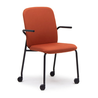 Chaise Bejot Hens avec revêtement orange et accoudoirs sur roulettes