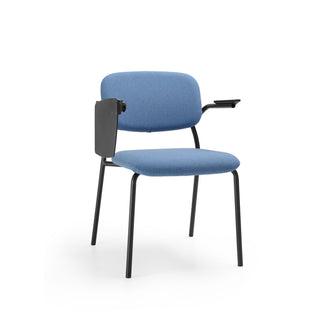 Chaise Bejot Hens avec revêtement bleu, accoudoirs et structure noire