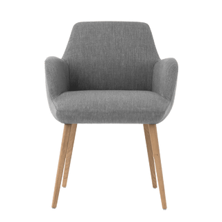 Chaise à accoudoirs Mobitec Mood 101 M0112 en tissu gris, pieds en chêne, vue de face