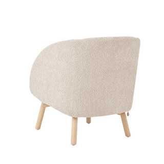 Fauteuil Mobitec Thalia R0118 en bouclette écrue, vue de trois quarts arrière