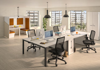 Buronomic Calme werkplekcabine voor twee personen in wire oak, wit en oranje