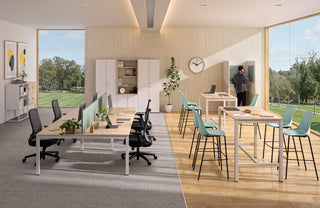 Buronomic Calme werkplekcabine voor één persoon in wire oak, wit en zeegroen