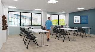 Buronomic Solution folding tables in chrome and white