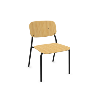 Chaise Bejot Hens à coque en chêne et structure noire, vue de configuration