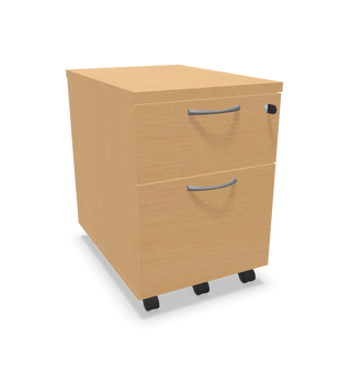 Buronomic Comfort mobile pedestal with two drawers in beech, front three-quarter view