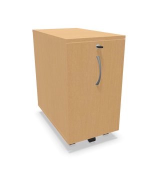 Buronomic Comfort mobile pedestal with door in beech, front three-quarter view