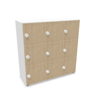Buronomic Locker Eko lockerkast met negen vakken in wit en licht hout, schuin vooraanzicht
