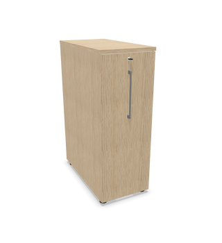 Buronomic Optimax EVO tower pedestal in light wood with vertical handle, front three-quarter view