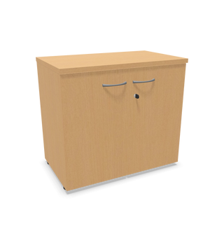 Buronomic Quietude low cabinet with two doors in beech, front three-quarter view
