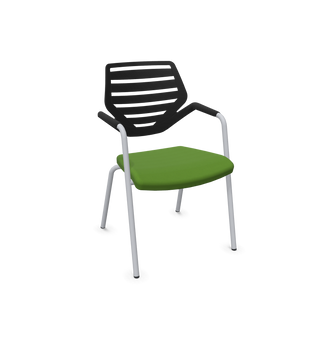 Chaise König + Neurath NOOK à 4 pieds, dossier noir, assise verte, structure aluminium, vue de configuration