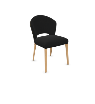 Mobitec Cuori C0110 stoel in zwarte stof met houten poten, configuratieweergave