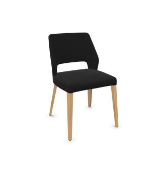 Chaise Mobitec Lena C0110 en tissu noir, dossier ajouré et pieds en bois, vue de configuration