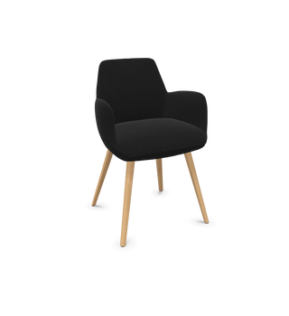 Chaise à accoudoirs Mobitec Mood 101 M0112 en tissu noir, pieds en bois, vue de configuration