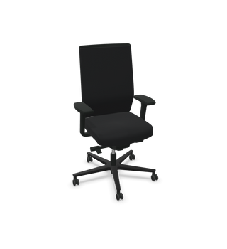 Chaise de bureau Rovo R16 3030 EB1 en tissu noir à dossier rembourré, vue de trois quarts