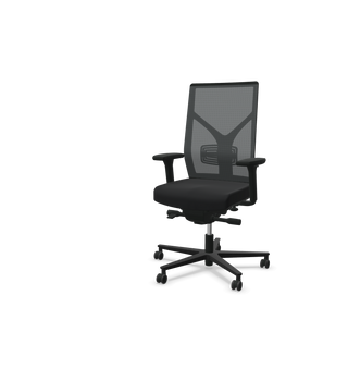 Chaise de bureau Rovo R16 3030 S5 à dossier résille noir, vue de trois quarts