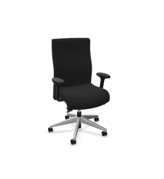 Chaise de bureau Rovo XP 4015 S1 en tissu Bondai noir, piétement en aluminium, vue de trois quarts