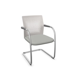 Chaise visiteur Vitra ID Visitor Air à dossier résille gris clair et luge chromée, vue de configuration